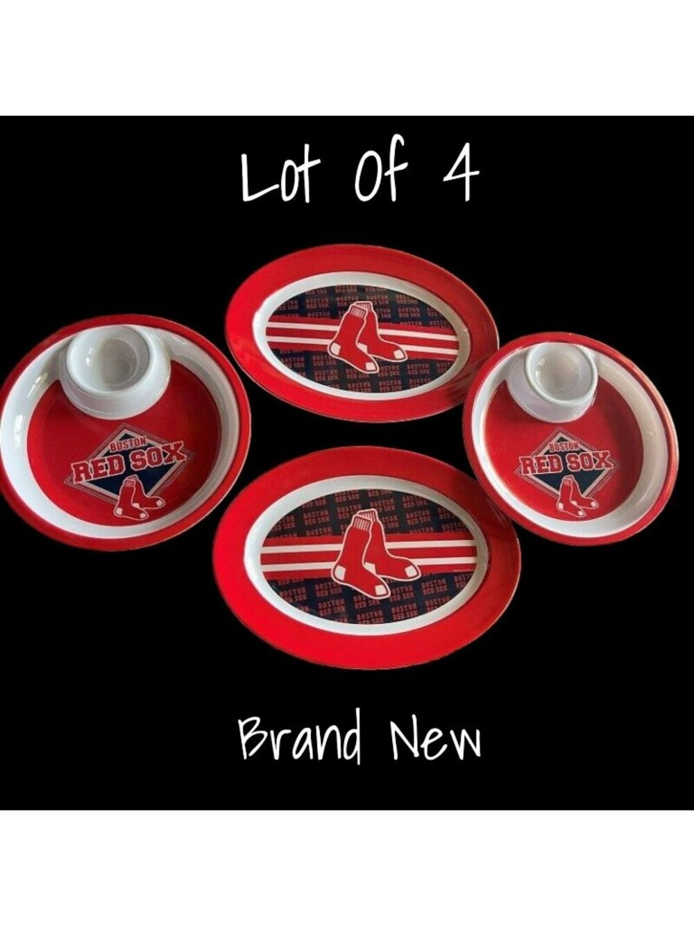 Boston Red Sox Melamine Chip & Dip Tray Set - 4-Piece Appetizer Platter New